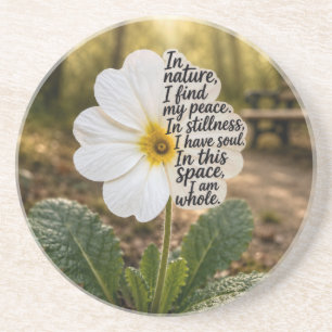Dessous De Verre En Grès Primevère blanche avec citation inspirante 
