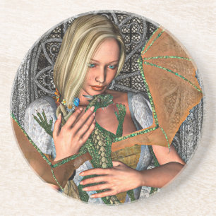 Dessous De Verre En Grès Princesse et Dragon