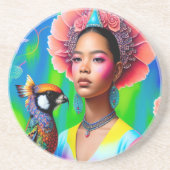 Dessous De Verre En Grès princesse florale avec oiseau (Devant)