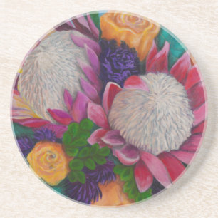 Dessous De Verre En Grès Protéas géantes et Roses oranges