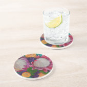 Dessous De Verre En Grès Protéas géantes et Roses oranges (Côté)