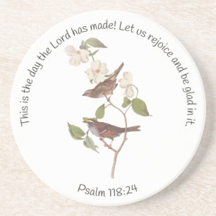 Dessous De Verre En Grès Psaume 118:24 Bible Verse et Sparrow Pair