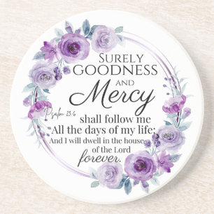 Dessous De Verre En Grès Psaume 23:6 Inspirationnel Bible Verse Floral Viol