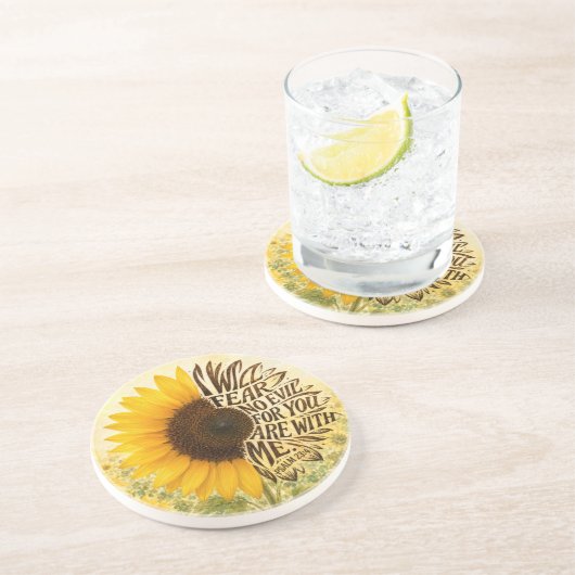 Dessous De Verre En Grès Psaume 23 verset 4 dans Tournesol (Côté)