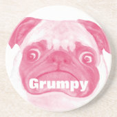 Dessous De Verre En Grès Puggy Grumpy rose personnalisé (Devant)