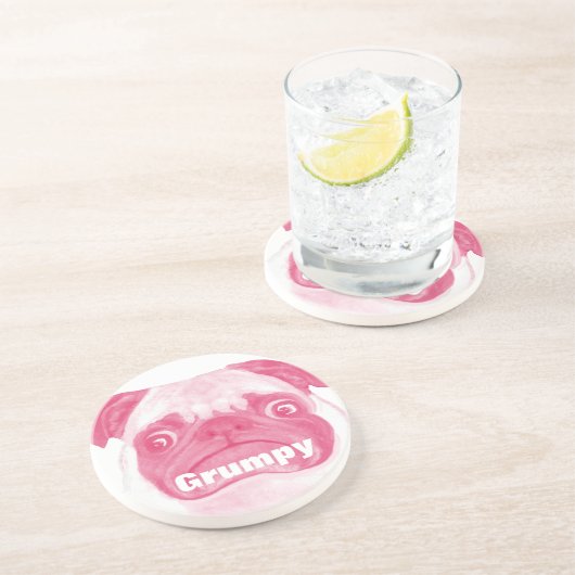 Dessous De Verre En Grès Puggy Grumpy rose personnalisé (Côté)