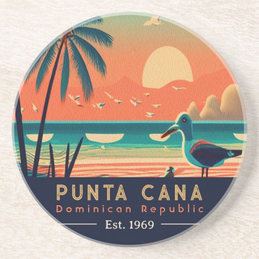 Dessous De Verre En Grès Punta Cana DR Retro Sunset Souvenirs 1960 (Devant)