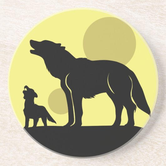 Dessous De Verre En Grès Pup Mother and Wolf (Devant)