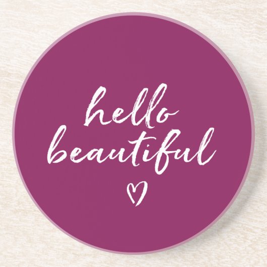 Dessous De Verre En Grès Purple White Hello Beautiful Inspirational Heart (Devant)