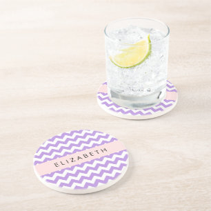 Dessous De Verre En Grès Purple Zigzag, Purple Chevron, Votre Nom