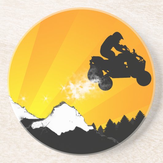 Dessous De Verre En Grès quads. coucher de soleil orange. (Devant)