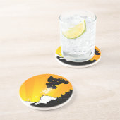 Dessous De Verre En Grès quads. coucher de soleil orange. (Côté)