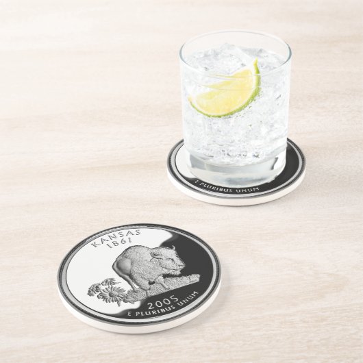 Dessous De Verre En Grès Quartier d'État de Faux Kansas (Côté)