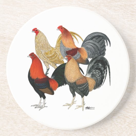 Dessous De Verre En Grès Quatre gamecocks (Devant)