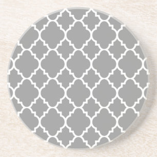 Dessous De Verre En Grès Quatrefoil blanc gris gris Motif marocain