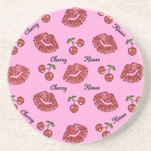 Dessous De Verre En Grès RAB Rockabilly Baisers de Cerise sur Rose