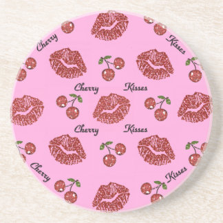 Dessous De Verre En Grès RAB Rockabilly Cherry Kisses on Pink