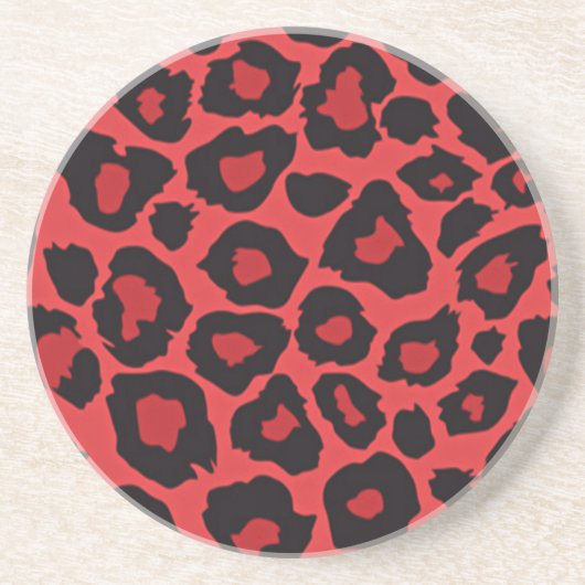 Dessous De Verre En Grès RAB Rockabilly Imprimé Léopard Rouge Noir (Devant)