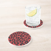 Dessous De Verre En Grès RAB Rockabilly Imprimé Léopard Rouge Noir (Côté)