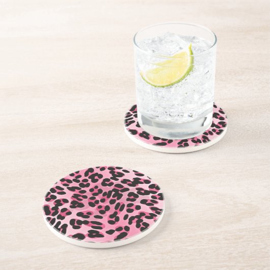 Dessous De Verre En Grès RAB Rockabilly Pink Cheetah Imprimer (Côté)