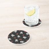 Dessous De Verre En Grès RAB Rockabilly Skuls et Cerises sur Noir (Côté)