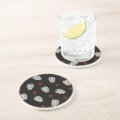 Dessous De Verre En Grès RAB Rockabilly Sugar Skulls Roses On Black (Côté)