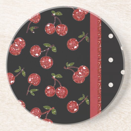 Dessous De Verre En Grès RAB Rockabilly Très Cerises Noires (Devant)