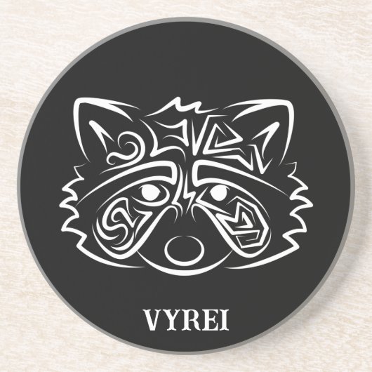 Dessous De Verre En Grès Raccoon tribal noir et blanc (Devant)