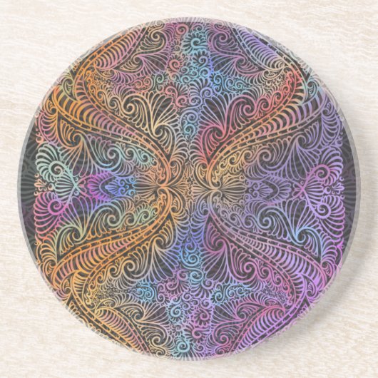 Dessous De Verre En Grès Rainbow Kaleidoscope Mandala (Devant)