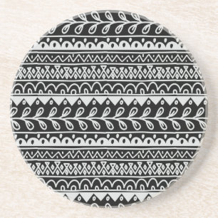 Dessous De Verre En Grès Rangées de motifs gribouillés noir et blanc