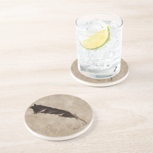 Dessous De Verre En Grès Raven's Feather Bird-lover Crow design (Côté)