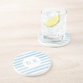 Dessous de verre en grès rayé bleu Monogramme pers (Côté)