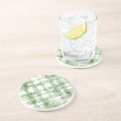 Dessous De Verre En Grès Rayures à carreaux verts blancs (Côté)