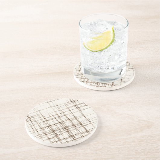 Dessous De Verre En Grès Rayures Abstraites Crème Marron (Côté)