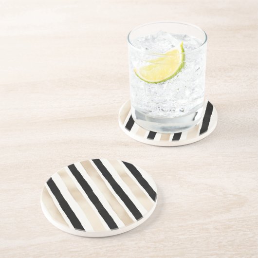 Dessous De Verre En Grès Rayures blanches noires crème (Côté)