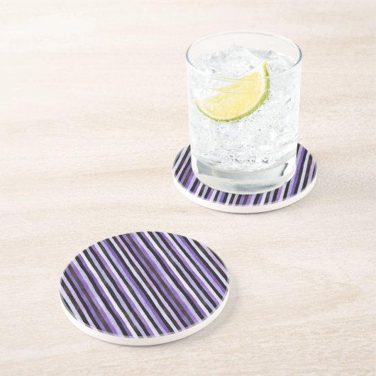 Dessous De Verre En Grès Rayures blanches noires violettes (Côté)