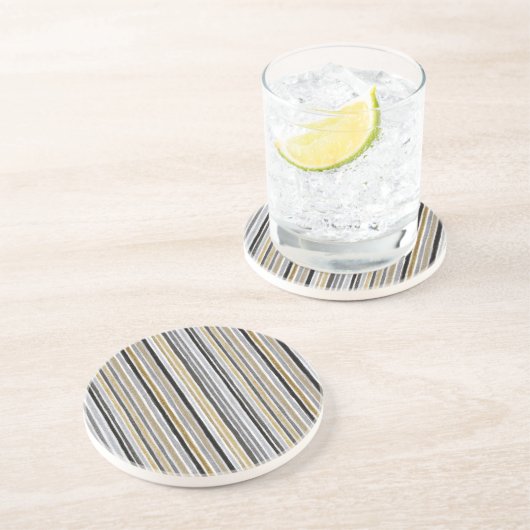 Dessous De Verre En Grès Rayures Bleues Blanches Élégantes (Côté)