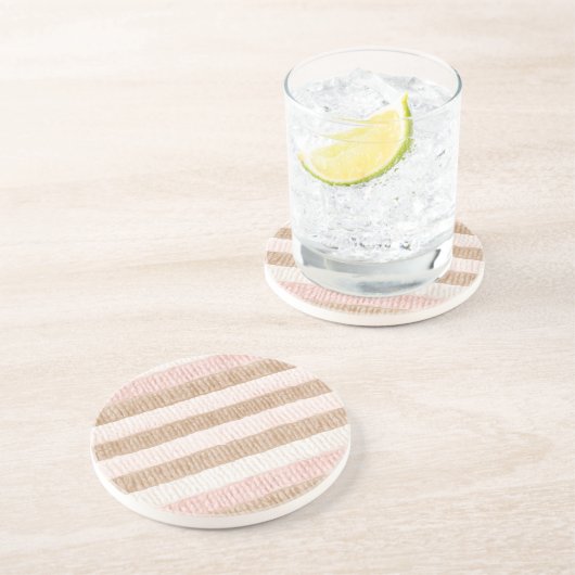 Dessous De Verre En Grès Rayures Crème Beige Rose (Côté)