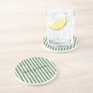 Dessous De Verre En Grès Rayures de crème de vert d'hiver Noël