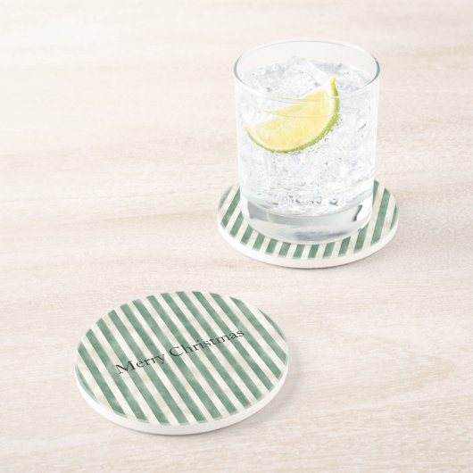 Dessous De Verre En Grès Rayures de crème de vert d'hiver Noël (Côté)