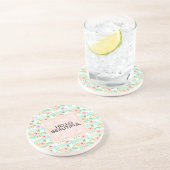 Dessous De Verre En Grès Rayures de menthe Floral Chic (Côté)