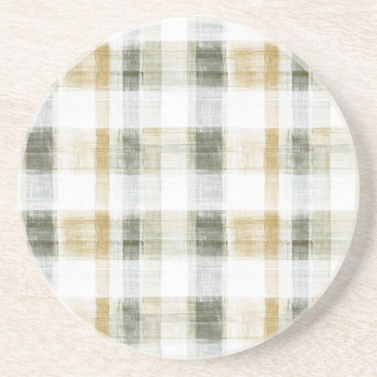 Dessous De Verre En Grès Rayures écossaises vert jaune blanc (Devant)