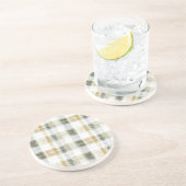 Dessous De Verre En Grès Rayures écossaises vert jaune blanc (Côté)