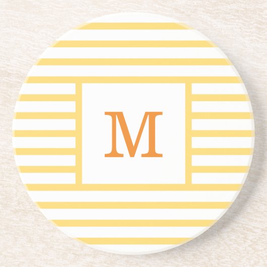Dessous De Verre En Grès Rayures jaunes et blanches sur mesure Monogramme g (Devant)