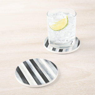 Dessous De Verre En Grès Rayures Noir Gris Blanc