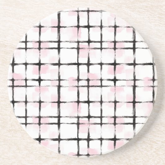 Dessous De Verre En Grès Rayures Rose Blanc Noir (Devant)