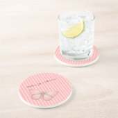 Dessous De Verre En Grès Rayures roses avec papillon (Côté)