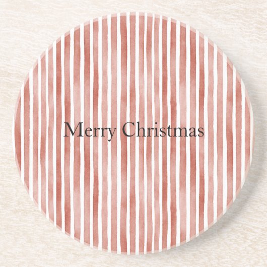Dessous De Verre En Grès Rayures rouges et blanches de Noël (Devant)