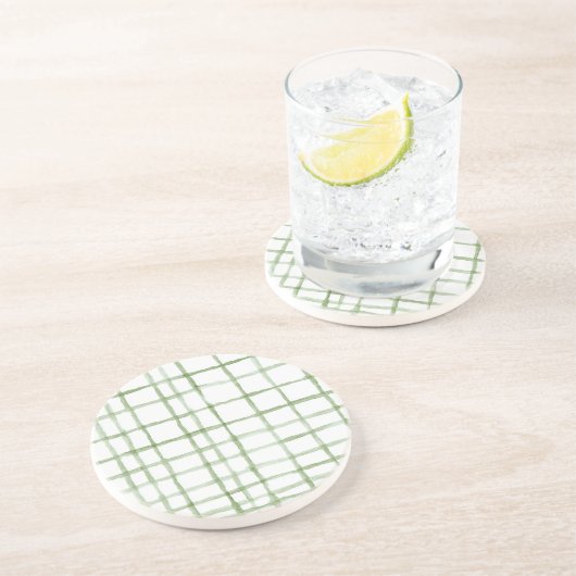 Dessous De Verre En Grès Rayures Vertes Blanches (Côté)