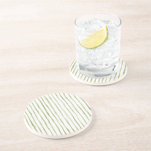 Dessous De Verre En Grès Rayures Vertes Blanches (Côté)